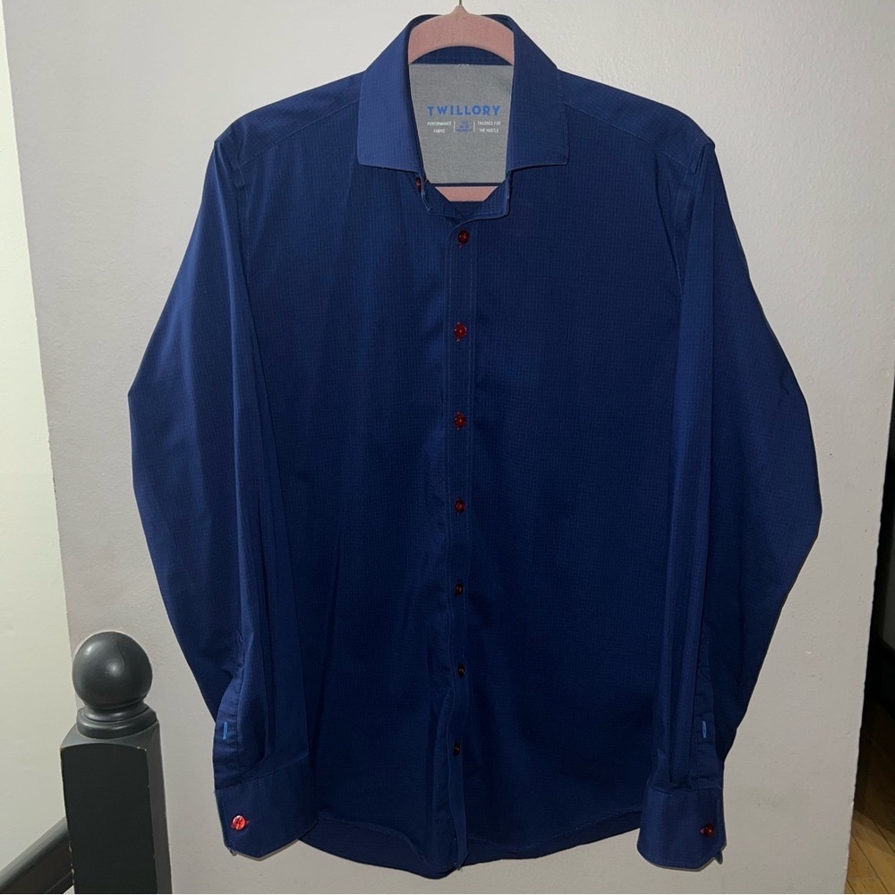 Twillory Men’s Blue Performance Dress Shirt Size 15.5 34/35 Tailored Fit